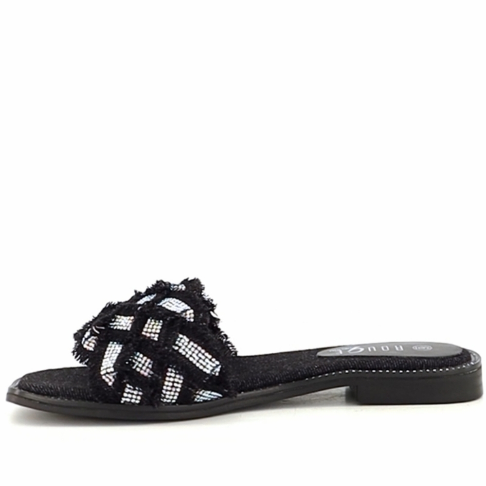 Black Rhinestone Frayed Rhinestone Sandals 🆕 - Picture 3 of 6